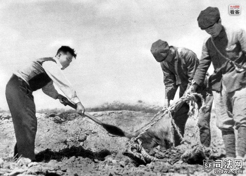 1946年5月21日，朝鲜平壤普通江区，金日成（左）亲自参加重建工程.jpg