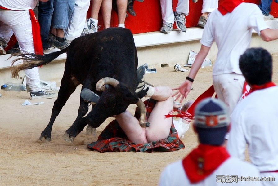 西班牙奔牛节男子要害遭牛角袭击.jpg